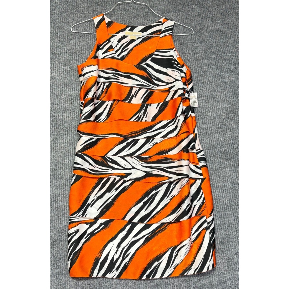 NWT Michael Michael Kors Zebra Print Tiered Dress Zinnia Orange Black White Sz 6